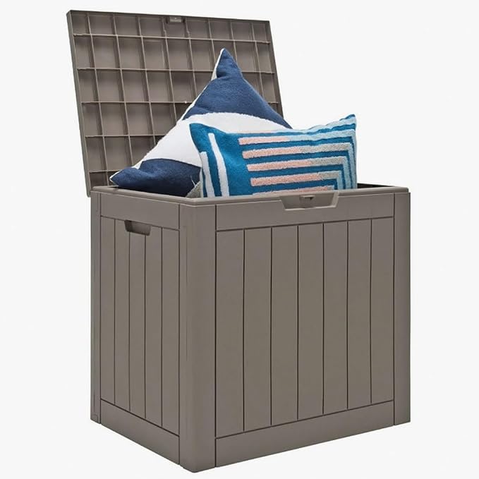 30-Gallon PP Light Brown Woodgrain Deck Box Lockable Waterproof for Outdoor and Patio Use 22x17x21in