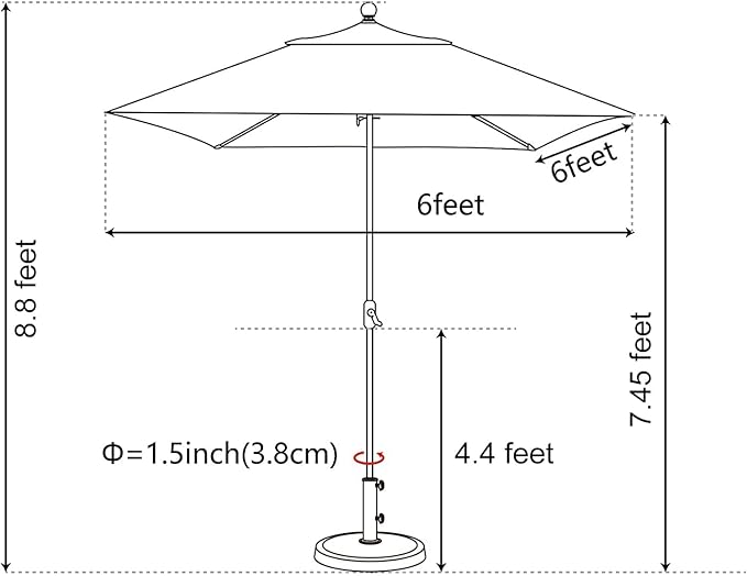 EliteShade USA 10-Year-Non-Fading 6x6Ft Square Market Patio Umbrella, UPF 50+ UV Protection Performance Sun Umbrella, Heavy Duty Commercial Grade Outdoor Table Umbrella with Crank, Windproof Vented Top for Garden, Pool, Deck and Outdoor Playsets, Chestnut