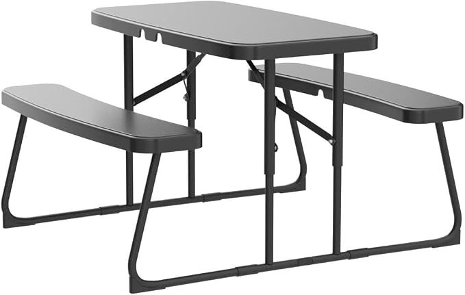 DWVO 37" Picnic Table, Folding Picnic Tables for Outdoors with Weather Resistant Resin Tabletop & Stable Steel Frame for Yard Patio Lawn Party, Black