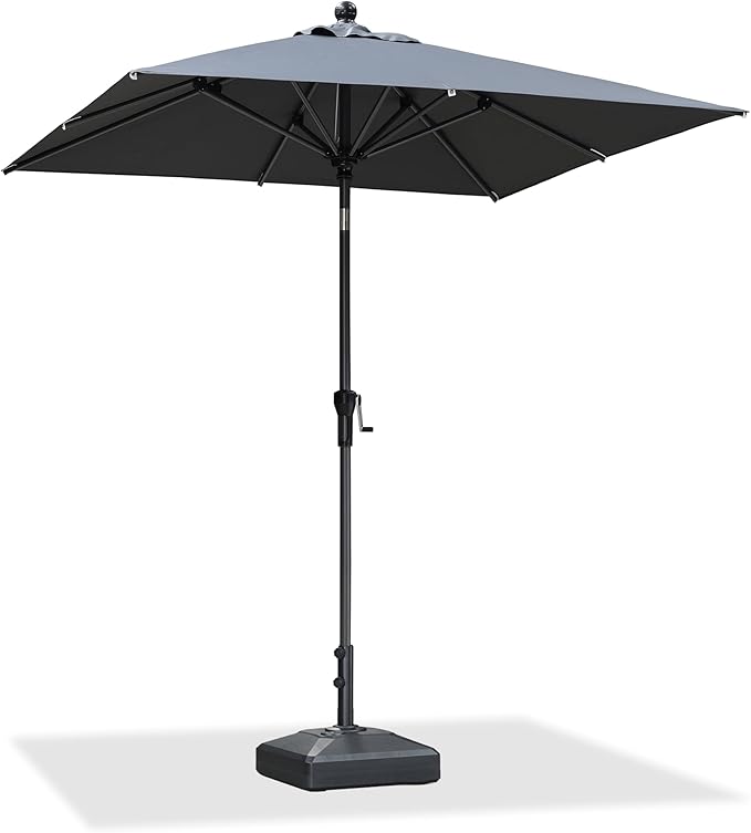 PURPLE LEAF 6.5' x 6.5' Square Patio Market Umbrella with Base Outdoor Table Umbrellas Aluminum Frame Sun Shade with 8 Sturdy Ribs Tilt for Garden Deck Lawn Pool Gray