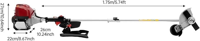 35.88cc Gas String Trimmer, 4-Stroke Weed Wacker with 2 Blade Heads & Shoulder Strap, Weed String Trimmer for Yards Lawn Garden Grass Trimming Wheat Corn Rice Cutting, Red