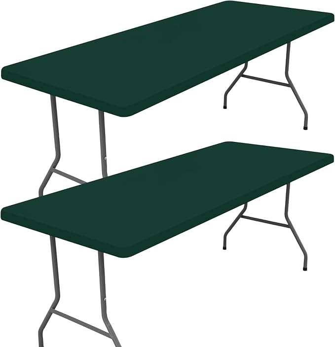 Moosfor Spandex 5 Foot Rectangle Table Cloth 2 Pack, Elastic Fitted Tablecloths for Picnic, Stretch Washable Patio Table Cover for Outdoor, Camping, Banquet and Parties(Hunter Green, 30"x60")
