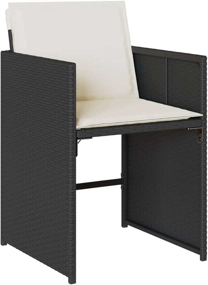 5 Piece Patio Dining Set with Cushions Black Poly Rattan Outdoor Table and 4 Chairs Foldable Backrest for Garden Yard Backyard Dining Relaxing