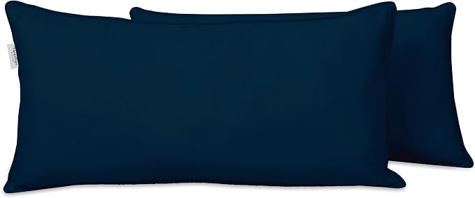 Indoor/Outdoor Polyester Fabric Lumbar Pillow Cover, All-Weather Waterproof Rectangular Cushion Case for Patio Furniture, 16 x 24 Set of 2 - Blue