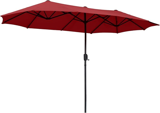 13 ft Patio Umbrella, Large Rectangle Outdoor Umbrella with Strap, Crank, Red