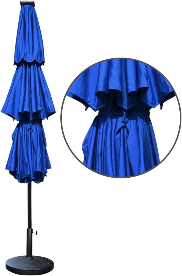EliteShade USA 10-Year-Non-Fading 9ft 3-Tier Market Patio Umbrella, Commercial Table Umbrella with 80 Solar LED Lights, Crank Open, Windproof & UPF 50+ UV Protection for Garden, Deck, Pool, Backyard, Royal Blue