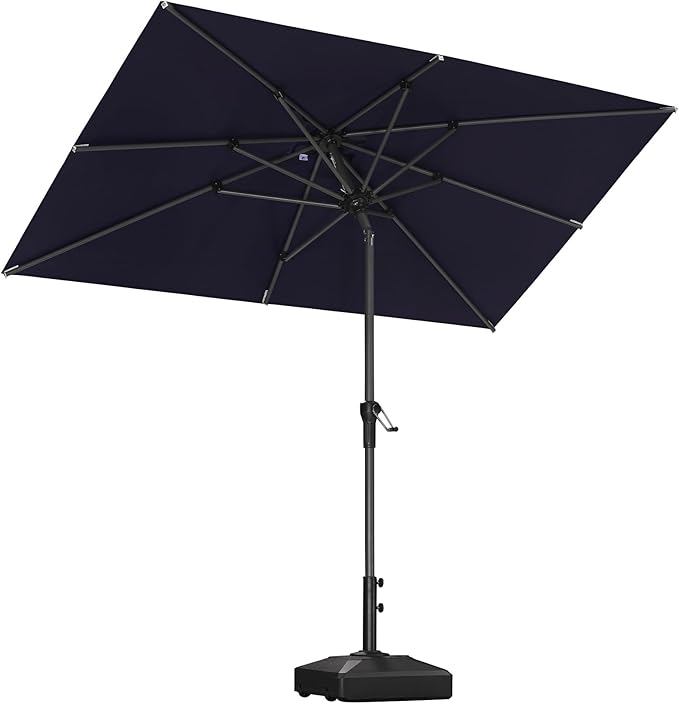 PURPLE LEAF 8' x 5' Rectangle Patio Market Umbrella with Base Outdoor Table Umbrellas Aluminum Frame Sun Shade with 8 Sturdy Ribs Tilt for Garden Deck Lawn Pool Navy Blue