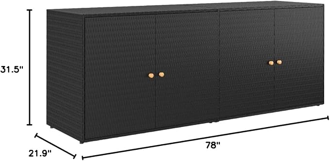 Black Modern Outdoor Garden Storage Cabinet Deck Box 78" x 31.5" x 21.9" Poly Rattan & Steel