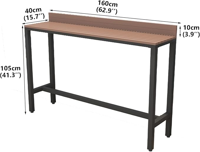 Outdoor Bar Table, Patio Pub Height Table with Anti-Fall Baffle, All-Weather Bar Height Counter Table, Narrow Dining Table for Hot Tub, Garden & Backyard(Color:Black+Wood,Size:L-62.9in)