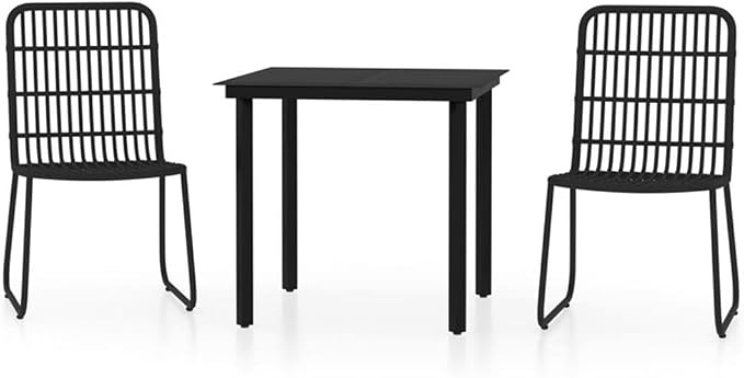 Afuera Living 3-Piece Powder-Coated Steel Patio Dining Set, Black Finish, Modern Design, Includes 1 Table and 2 Chairs, Weather-Resistant, Comfortable Seating, Indoor/Outdoor Use for Garden, Patio,