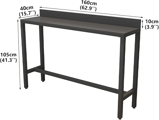 Outdoor Bar Table, Patio Pub Height Table with Anti-Fall Baffle, All-Weather Bar Height Counter Table, Narrow Dining Table for Hot Tub, Garden & Backyard(Color:Black+Black,Size:L-62.9in)