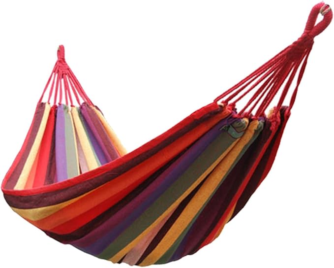 Outdoor Camping Hammock Striped Canvas Hanging Chair 190x85cm Portable Hammock Swing for Garden Patio Indoor Use European Rainbow Color