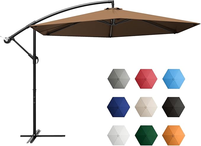 Greesum 9FT Patio Umbrella, Outdoor Table Umbrella with Push Button Tilt, Crank and 8 Sturdy Ribs for Garden, Lawn, Backyard & Pool
