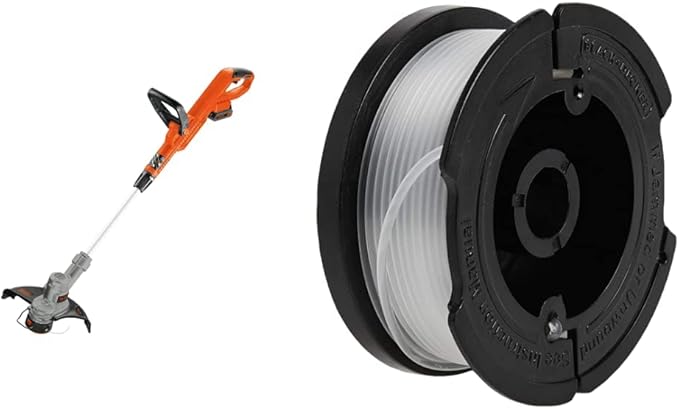 BLACK+DECKER 20V MAX String Trimmer with Trimmer Line Replacement Spool, Autofeed 30 ft, 0.065-Inch, 2-Pack (LST300 & AF100-2)