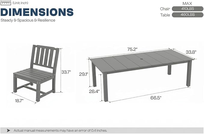 Perli™ 5-Piece Outdoor Dining Set, All-Weather HDPE Patio Furniture with 4 Armless Chairs and Rectangular Table, UV-Resistant 4-Person Set for Deck, Backyard, Grey