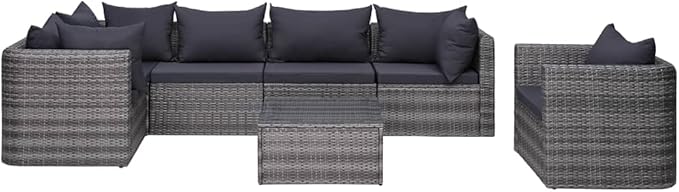 Patio Lounge Set with Cushions,Outdoor Tables and Chairs,Outdoor Furniture Sets,Patio Conversation Sets,for Garden,Deck,Backyard,7 Piece Poly Rattan Gray