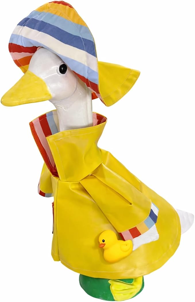 Porch Goose Outfits Raincoat with Hat & Little Duck - 23" Summer Yellow Rain Slicker Lawn Geese Clothes, Cute Porch Goose Spring Outfits for Garden Decor, Funny Gift for Mom Grandma