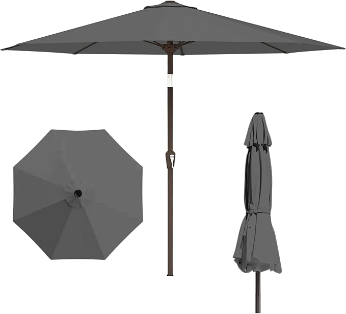 11FT Patio Umbrella, Outdoor Umbrella with with 8 Sturdy Fiberglass Ribs,Market Table Umbrella with Push Button Tilt and Crank,Suit for Backyard,Garden,Pool,Deck(Gray)