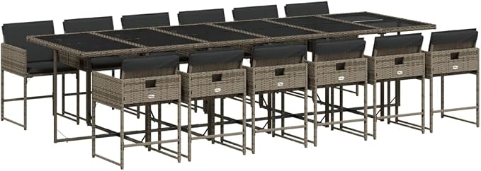 13 pcs Set Patio Dining Set & Outdoor Patio Furniture Set Gray Poly Rattan Garden Dining Set Balcony Furniture for Front Porch Lawn Backyard 129.9 x 41.7 x 28.7 in