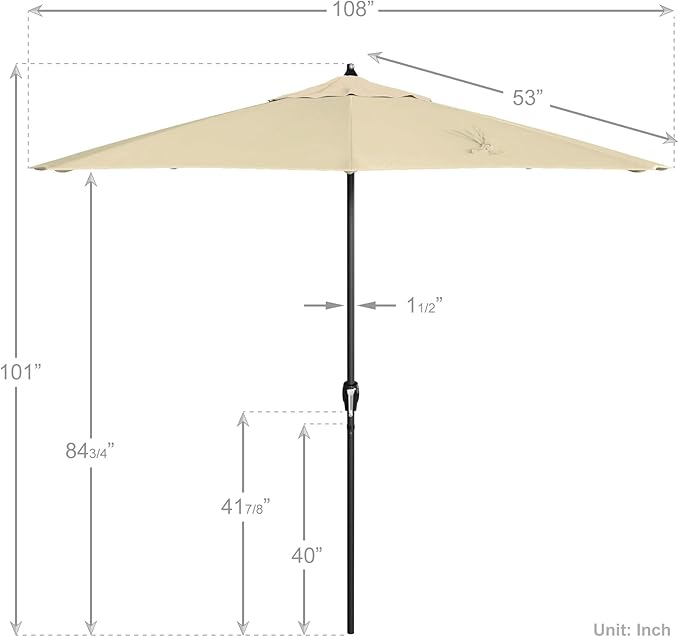 California Umbrella 12-Year Protection 9' Rd Aluminum Patio Umbrella, Crank Lift, Auto Tilt, Black Finish, Sunbrella Canvas