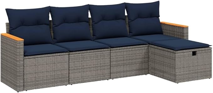 vidaXL Patio Sofa Set with Cushions 5 Piece, Outdoor Conversation Set, Sectional Sofa for Balcony Garden, Modern Style, Gray Poly Rattan