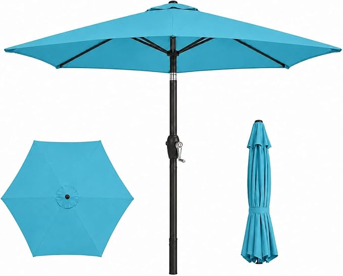 7.5ft Patio Umbrella, Outdoor Table Market Umbrella with Smooth Crank Lift, 6 Windproof Fiberglass Ribs, UPF50+ UV Protection for Deck, Pool, Garden and Backyard