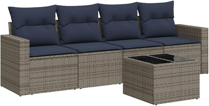 vidaXL Patio Sofa Set with Cushions 5 Piece, Outdoor Sectional Sofa, Conversation Set for Balcony Garden, Patio Furniture, Gray Poly Rattan