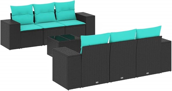 vidaXL Patio Sofa Set with Cushions 7 Piece, Outdoor Conversation Set, Sectional Sofa for Balcony Garden, Patio Furniture, Black Poly Rattan