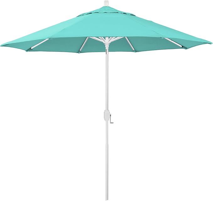 California Umbrella 12-Year-Non-Fading, 9Ft Premium Sunbrella Patio Umbrella, Hand-Crank, Button-Tilt, White Frame, Aruba Fabric