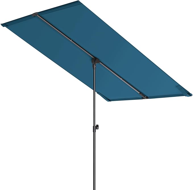 HOMSHADE 6x4ft Outdoor Balcony Umbrella - Flat Porch Pool Patio Umbrella Rectangular Canopy Shade UPF50+ UV Protection 360° Rotating & Tilting All Angles Applicable (Peacock Blue, No Base)