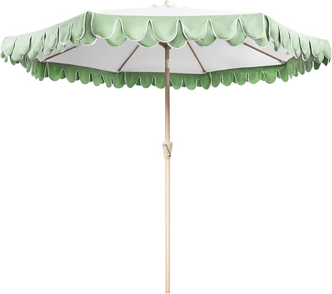 9Ft Elegant Valance Patio Umbrella, Outdoor Umbrellas for Patio with Auto-Tilt and Crank Systerm, Table Umbrella for Outdoors, Poolside,Beach, Backyard