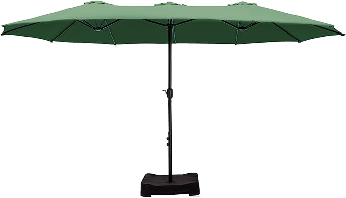 HERA'S PALACE 15ft Umbrella Patio Outdoor with Base Large Rectangle Table Double Market Umbrellas Clearance Included Stand for Deck Outside Pool Picnic Inground Yard Commercial, Mint