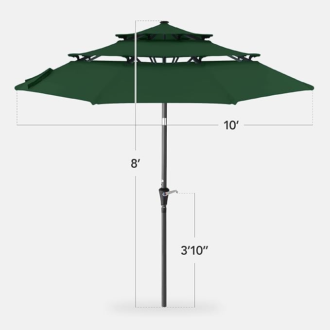 Best Choice Products 10ft 3-Tier Market Patio Umbrella, Outdoor Sun Shade with Tilt, Crank Lift, 8 Ribs for Backyard, Deck, Poolside