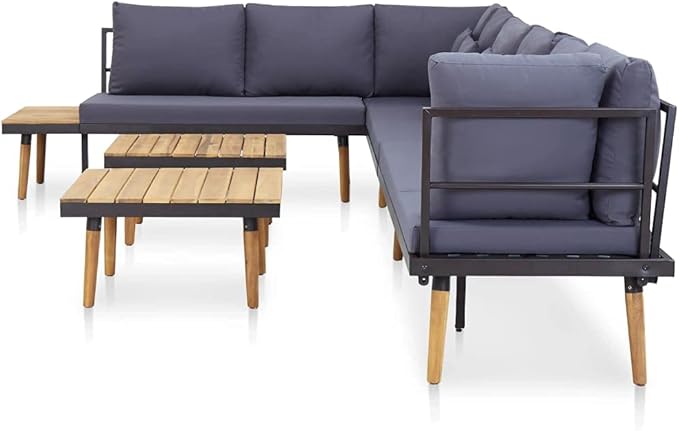 vidaXL Garden Lounge Set, Patio Conversation Set with Cushions, Outdoor 8-Seater Sofa with Coffee Table for Garden, Solid Acacia Wood