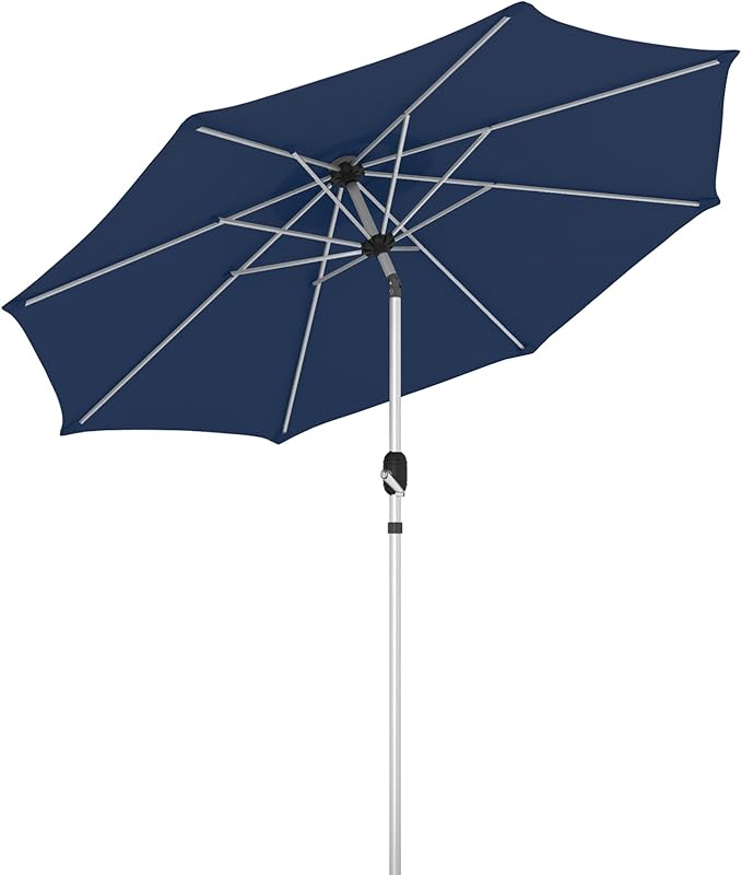 10FT Aluminum Outdoor Patio Umbrella, Fade-Resistant Market Umbrella with Push Button Tilt Function, 8 Sturdy All-Aluminum Ribs for Gardens, Patios, Backyards & Pools