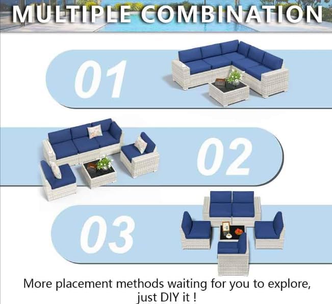 YLGJ&TIDY Patio Furniture Set, 8 Inch Armrest Outdoor Sectional Sofa, 6 Piece Wicker Outdoor Furniture Conversation Sets with Waterproof Cushions and Coffee Table for Backyard Deck