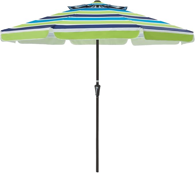 JEAREY 9' 2-Tiers Patio Umbrellas Outdoor Market Table Umbrella w/Push Button Tilt/Crank, 8 Sturdy Ribs, UV Protection Waterproof Sunproof(Bold Blue-Green Stripe)