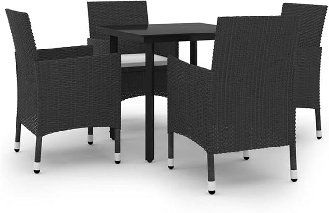 Afuera Living Contemporary Patio Dining Set, Black/Cream White Finish, 5-Piece Set, Powder-Coated Steel Frame, Glass Top Table, Polyester Cushions, Indoor/Outdoor Use, Weather-Resistant, Seats 4