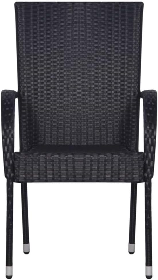 BOWERY HILL 7-Piece Solid Acacia Wood Patio Dining Set, Black Finish, Includes Table and Stackable Chairs, PE Rattan, Durable Modern Design for Garden, Terrace, Indoor or Outdoor Dining Use