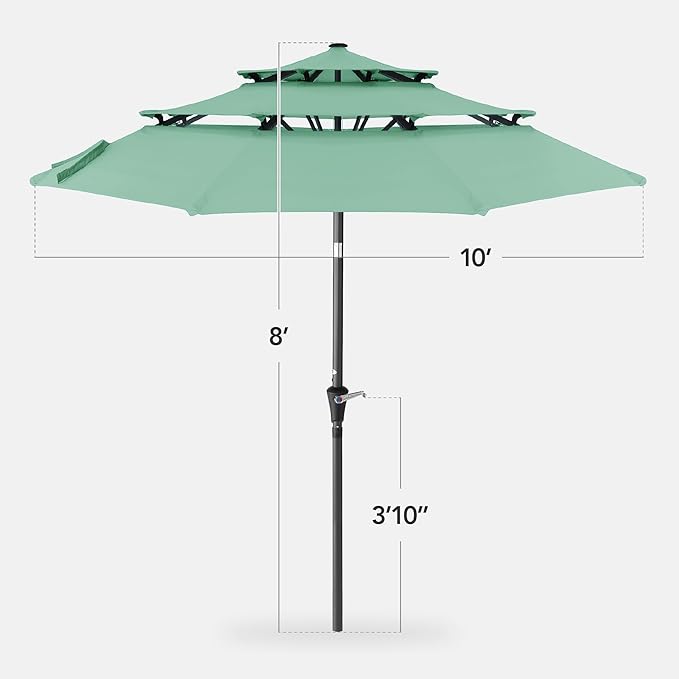 Best Choice Products 10ft 3-Tier Market Patio Umbrella, Outdoor Sun Shade with Tilt, Crank Lift, 8 Ribs for Backyard, Deck, Poolside