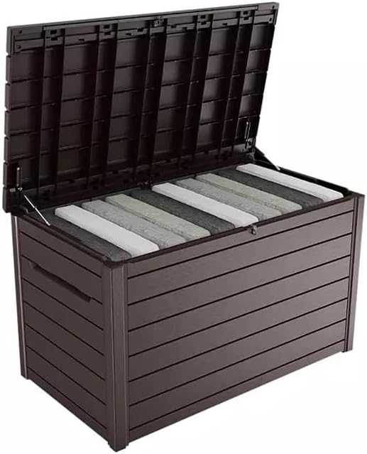 Stylish Indoor/Outdoor Storage Deck Box,Resin,Large Capacity, Weather-Resistant, Lockable lid and Side handles. (Dark Brown, 230 Gallon)