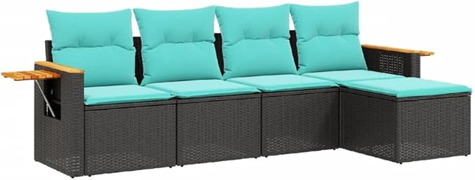 5 Piece Patio Sofa Set with Cushions, Front Porch Furniture Outdoor Dining Sets Outdoor Sofa Sets Patio Conversation Set for Garden Piazza Exhibition Poolside Black Poly Rattan