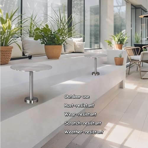 Wall Mounted Small Round Tray Table - Stainless Steel Space-Saving Cafe Side Desk, Modern Pub Bar End Table for Indoor/Outdoor Use (1.64ft)