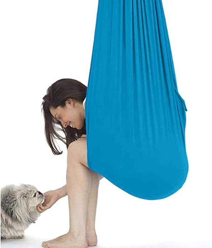 Hanging Child Swing For Indoor Outdoor Adult Stretch Yoga Cloth Children Kids Cuddle Hammock With Special Needs For Autism ADHD ADD Therapy Sensory Integration ( Color : Blue , Size : 100 x 280 cm )