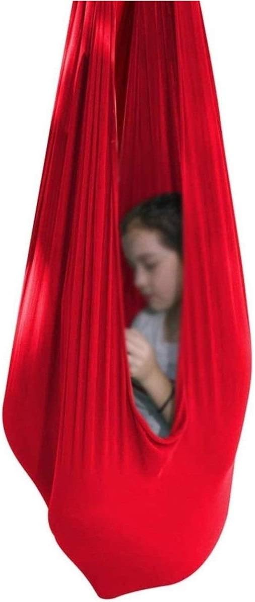 Nylon Elastic Swing Outdoor Indoor Swings Soft Cuddle Hammock for Children and Teens Sensory Therapy (Color : Red, Size : 100 x 280 cm)