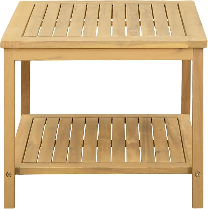 Solid Acacia Wood Side Table with Storage Shelf, Rustic End Table for Living Room, Patio, Garden, or Backyard, Weather Resistant Wood Accent Table, 19.69 x 13.78 x 17.72 in