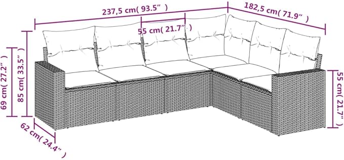 6 Piece Patio Sofa Set with Cushions, Porch Furniture Set Outdoor Sofa Sets Patio Conversation Set Garden Lounge Set for Negotiation Area Piazza Exhibition Garden Black Poly Rattan