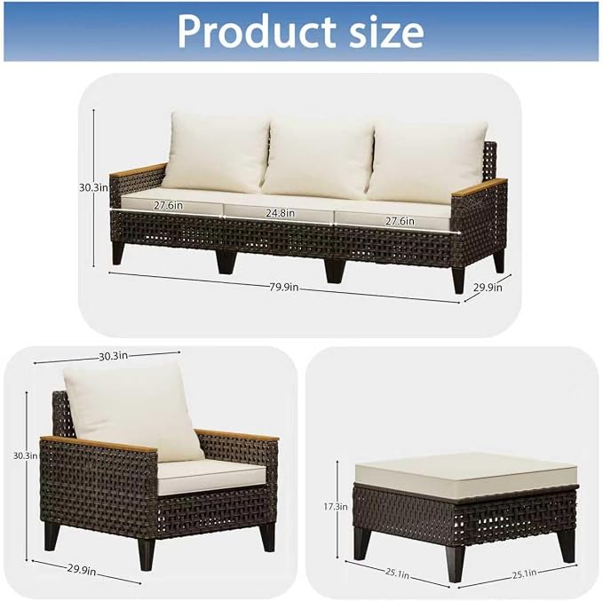 7 Piece Outdoor Sectional Sofa Set, All-Weather Wicker Rattan Patio Furniture Set with High Backrest and Thick Cushions for Garden, Porch, Poolside, Beige
