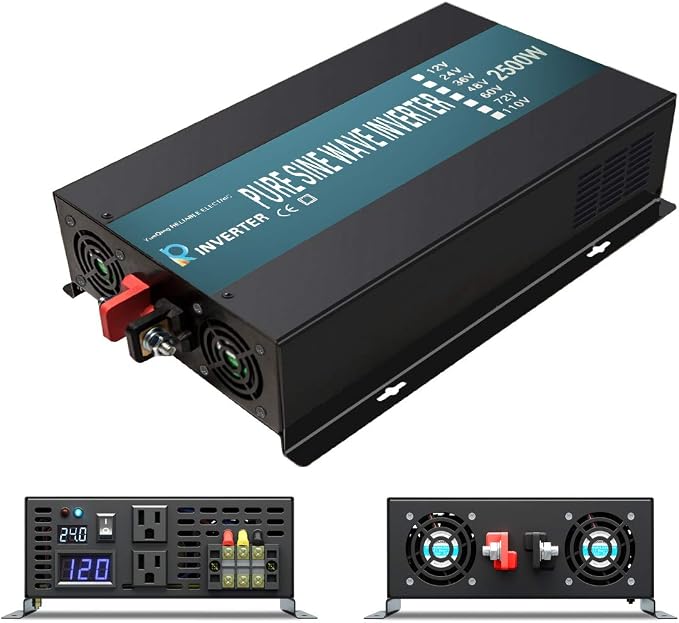 WZRELB 2500W Pure Sine Wave Solar Power Inverter Generator 24V DC to 120V AC Converter Car Inverter