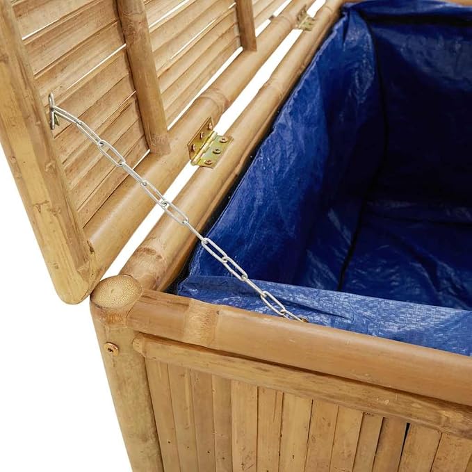 Bamboo Patio Storage Box 43.3"x20.5"x21.7" Weather Resistant Outdoor Deck Cushion Container Bench with Lid for Garden Backyard Furniture and Pool Toy Organization